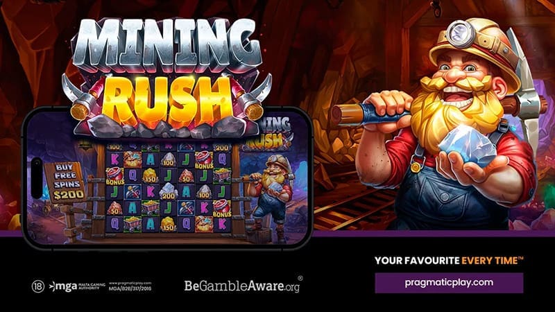 Mining Rush - 7x7 cluster pay mining themed slot with nugget evolution system and 1000x win potential